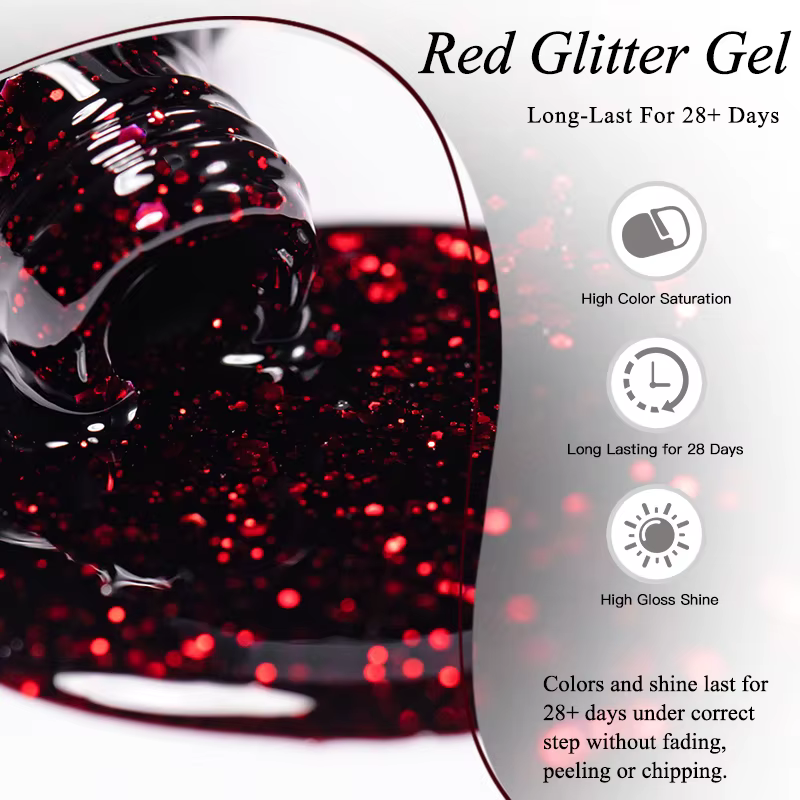 Vernis à ongles Gel rouge à paillettes scintillantes