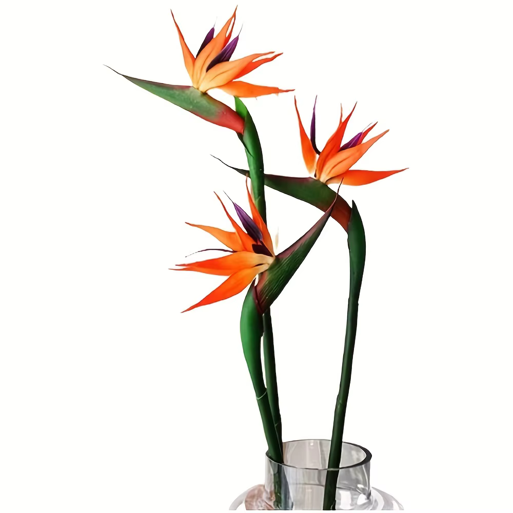 Fleurs artificielles d'oiseau du paradis, 3 pièces, Strelitzia en caoutchouc, fleur à longue tige de 24.5 pouces, adaptée au bricolage, décor à thème de fête à domicile