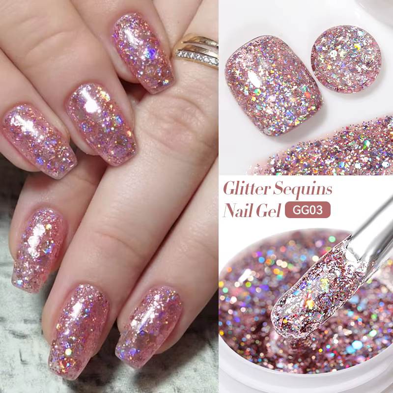 LILYCUTE rose argent paillettes Gel vernis à ongles brillant