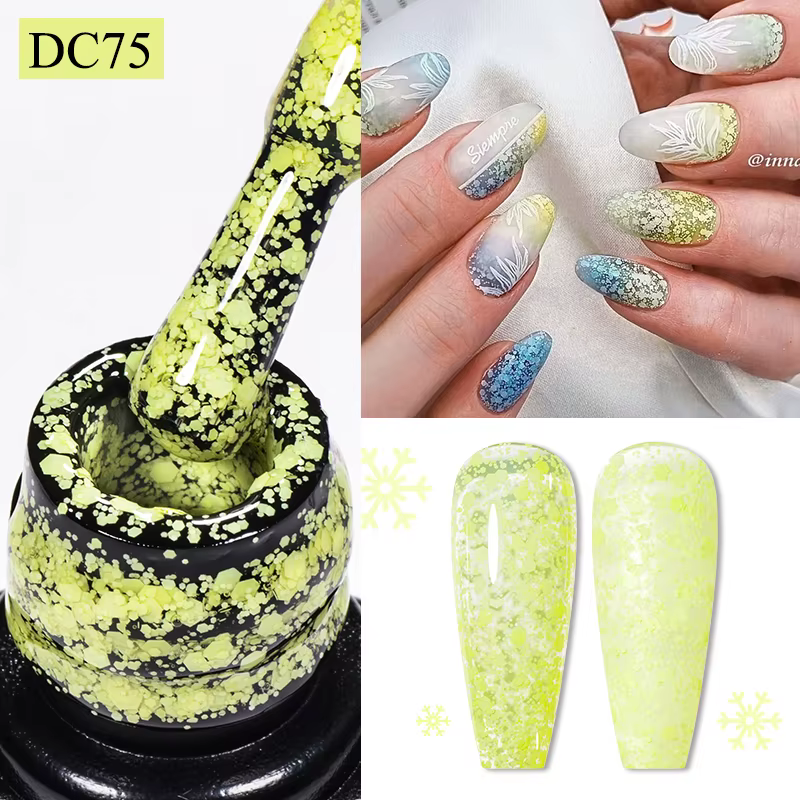 Vernis à ongles Gel flocon de neige UV LED Semi Permanent blanc laiteux rose paillettes