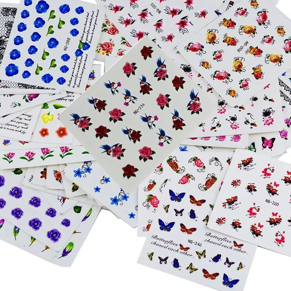 2 sets de 96 feuilles – Nouveaux designs – Autocollants floraux aquarelle pour ongles – Kit de décalcomanies pour manucure gel – Décorations aquatiques