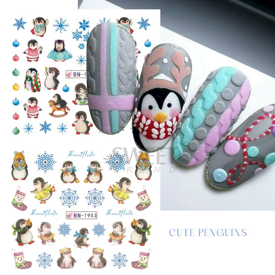 Autocollants pour ongles pingouin mignon