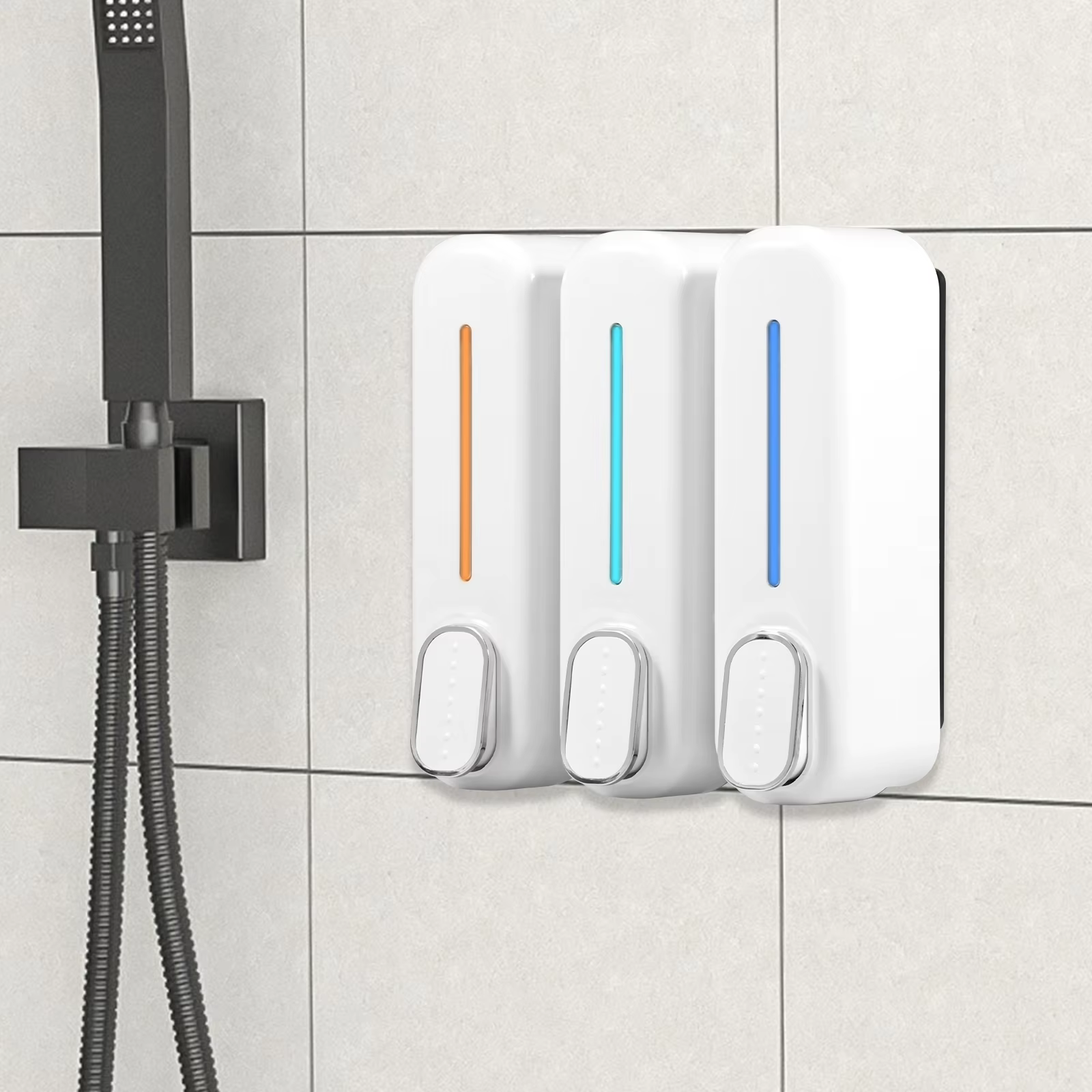 Distributeur de savon mural à 3 chambres, distributeur de shampoing et de Gel douche, conteneur de détergent, accessoires de salle de bains pour hôtel familial