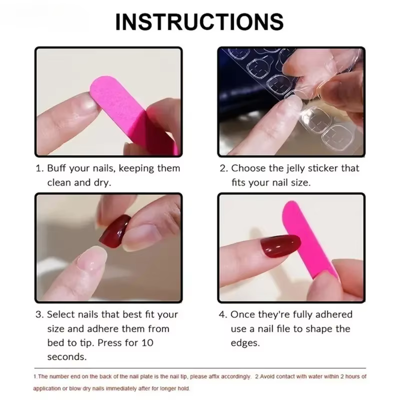 Faux ongles français à paillettes rouge vin
