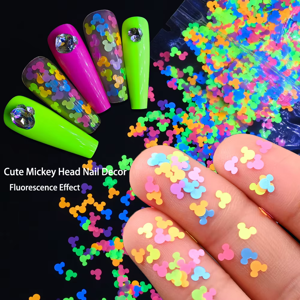 Paillettes fluorescentes tête de Mickey pour ongles