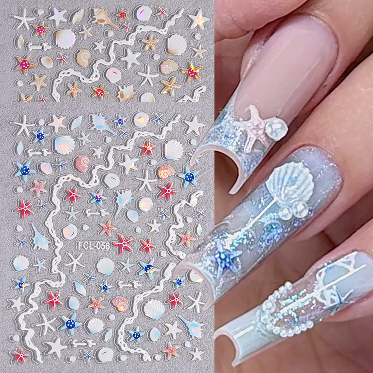Autocollants pour ongles en forme de coquillages et d'étoiles de mer