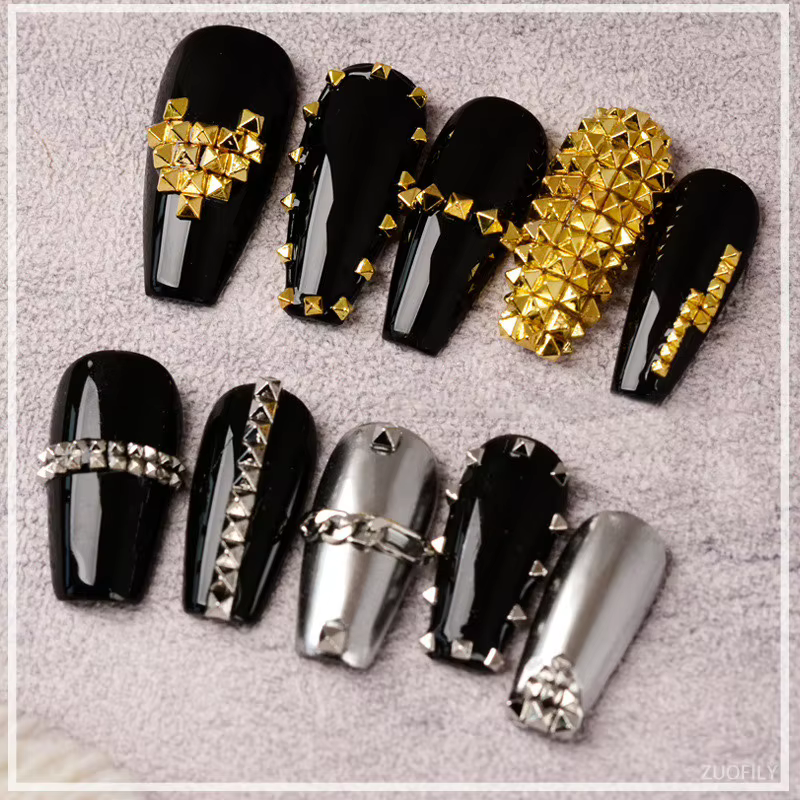 200 pièces/sac rivetage ongles ornement or argent cristal diamant