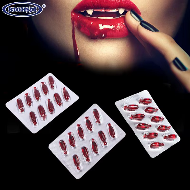 Fausses pilules de sang de Vampire réalistes, 6 pièces/10 pièces, fausses gélules d'horreur, jouets drôles, accessoires de fête Halloween journée d'avril