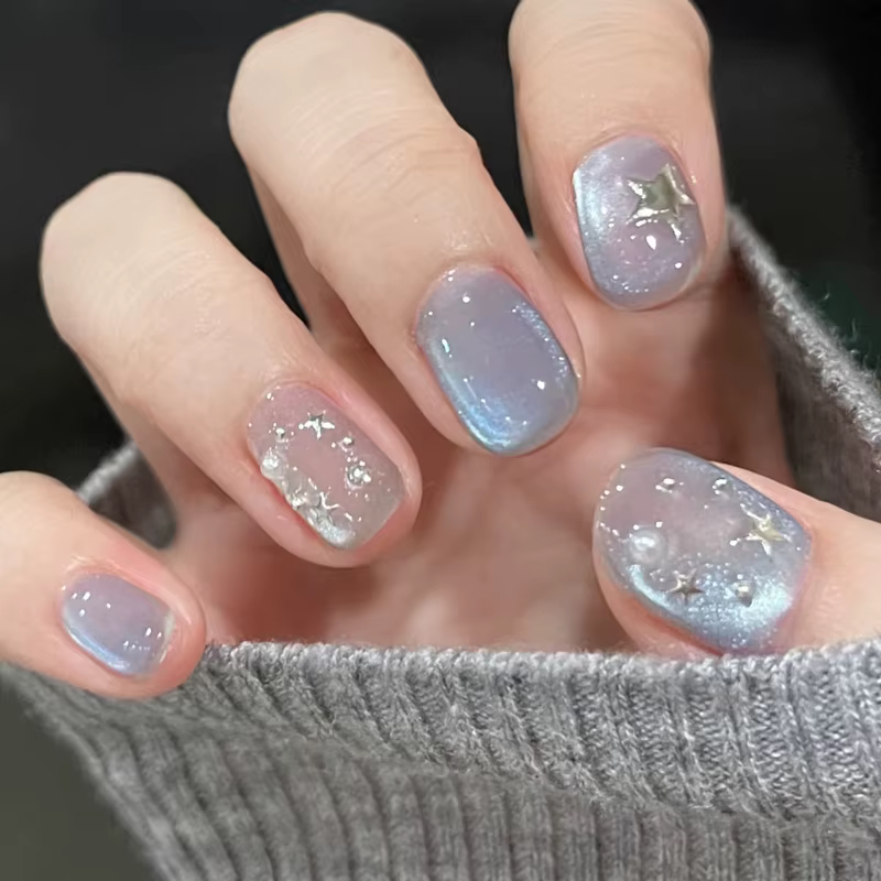 24 faux ongles courts carrés mignons pour filles