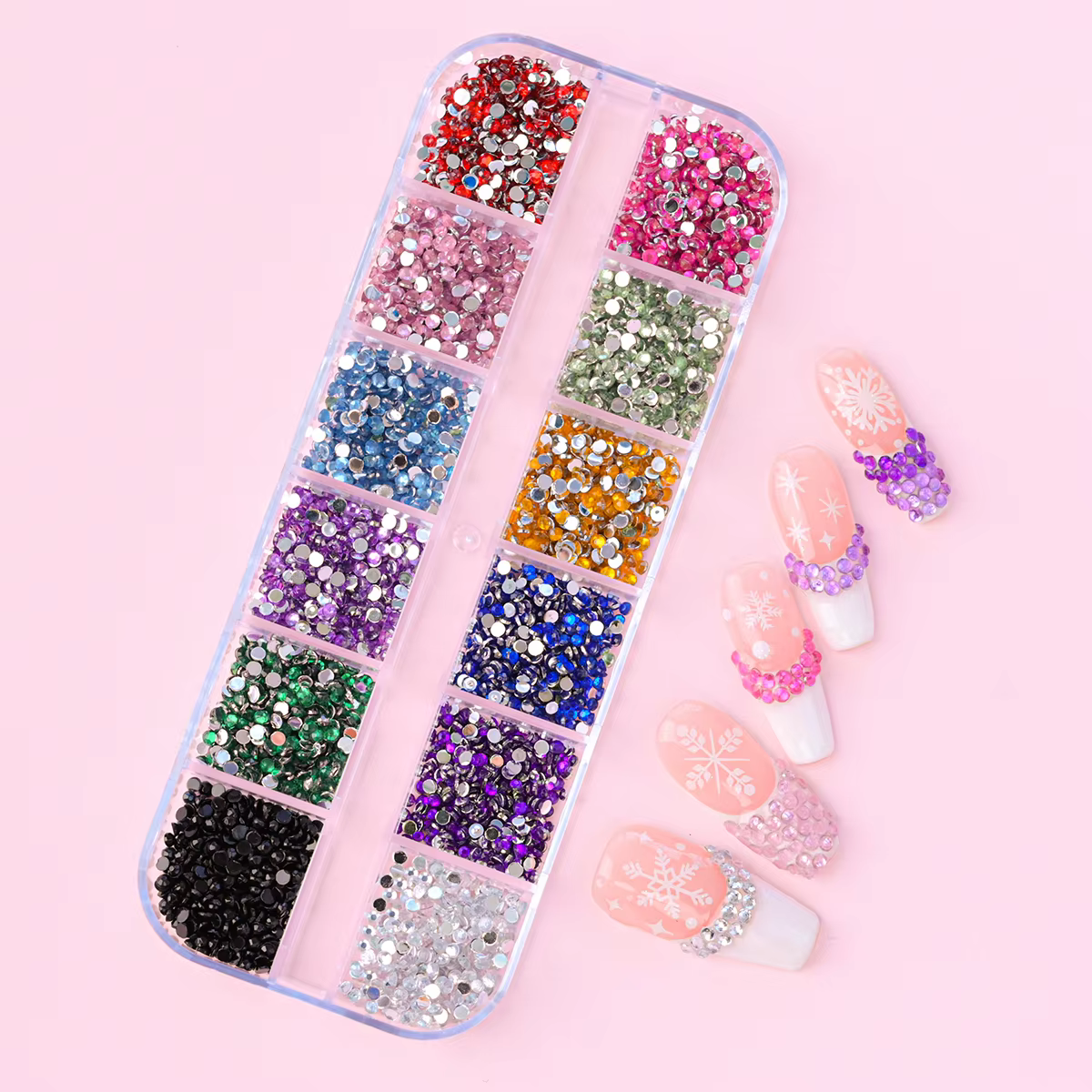 12 couleurs/ensemble 2mm strass ongles Art accessoires 3D acrylique Non correcteurs bricolage décorations Super