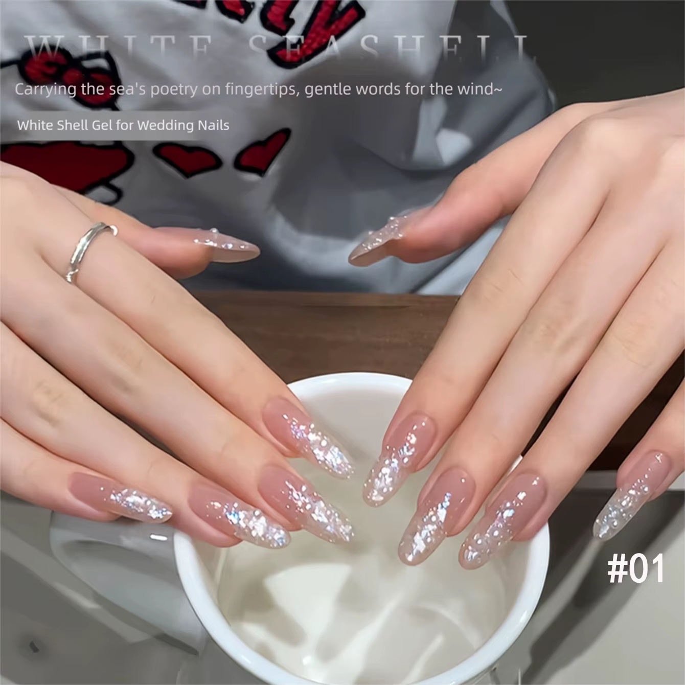 MIANEL 10ML 1-6PCS Vernis à ongles blanc laiteux à haute densité avec paillettes blanches et strass