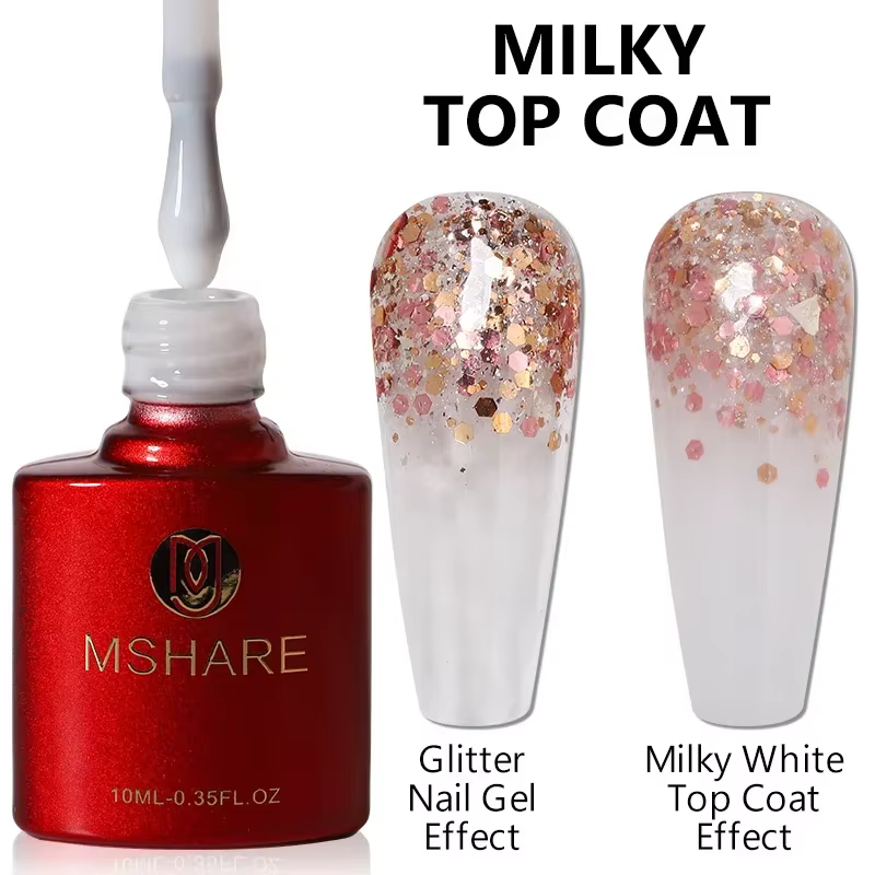 MSHARE blanc laiteux sans lingette couche de finition UV LED Gel gelée couleur haut Gel Sosk hors Gel Vernis renforcer