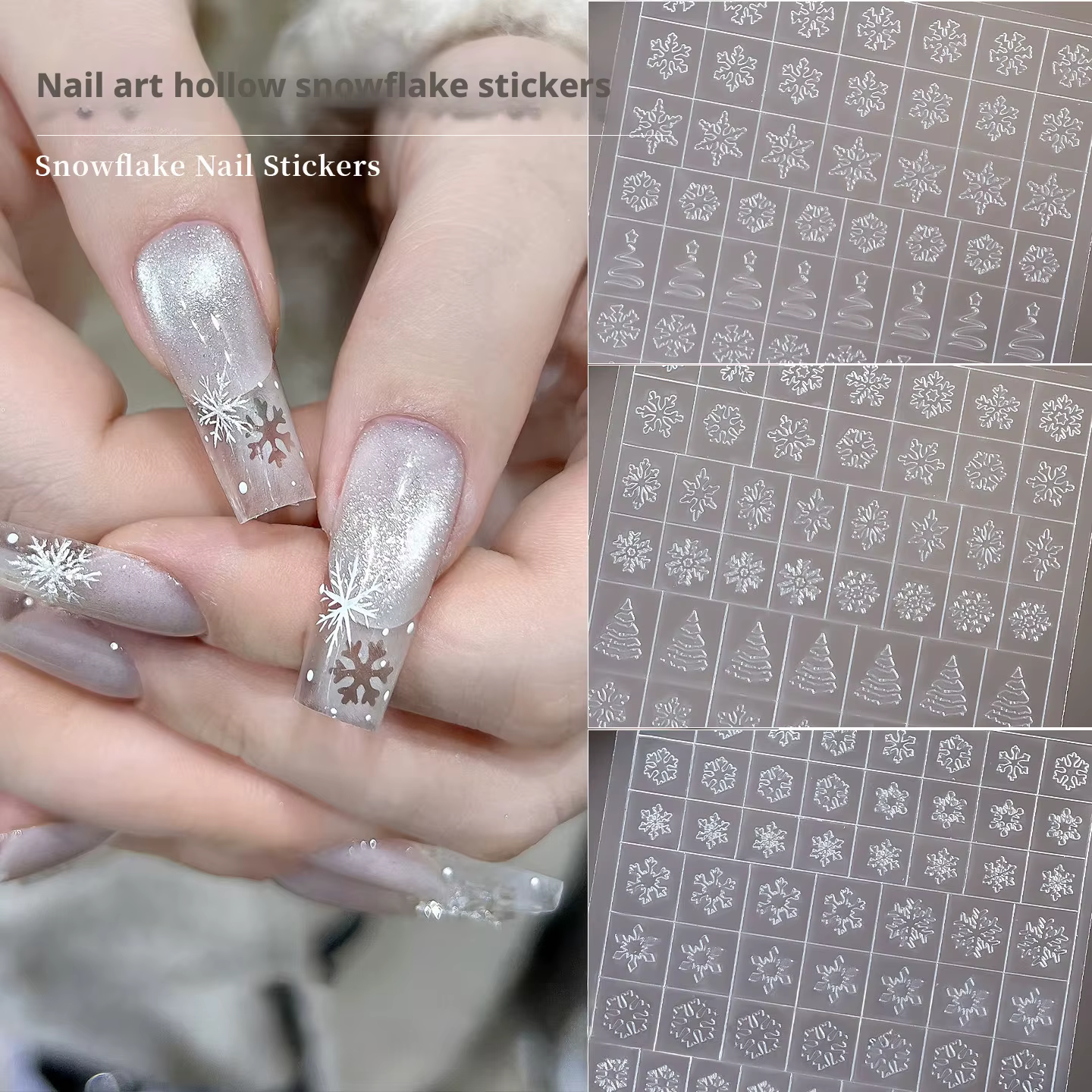 Kaniu 1/3/6 pièces manucure hiver nouvel an noël ongles autocollants décoration blanc paillettes neige