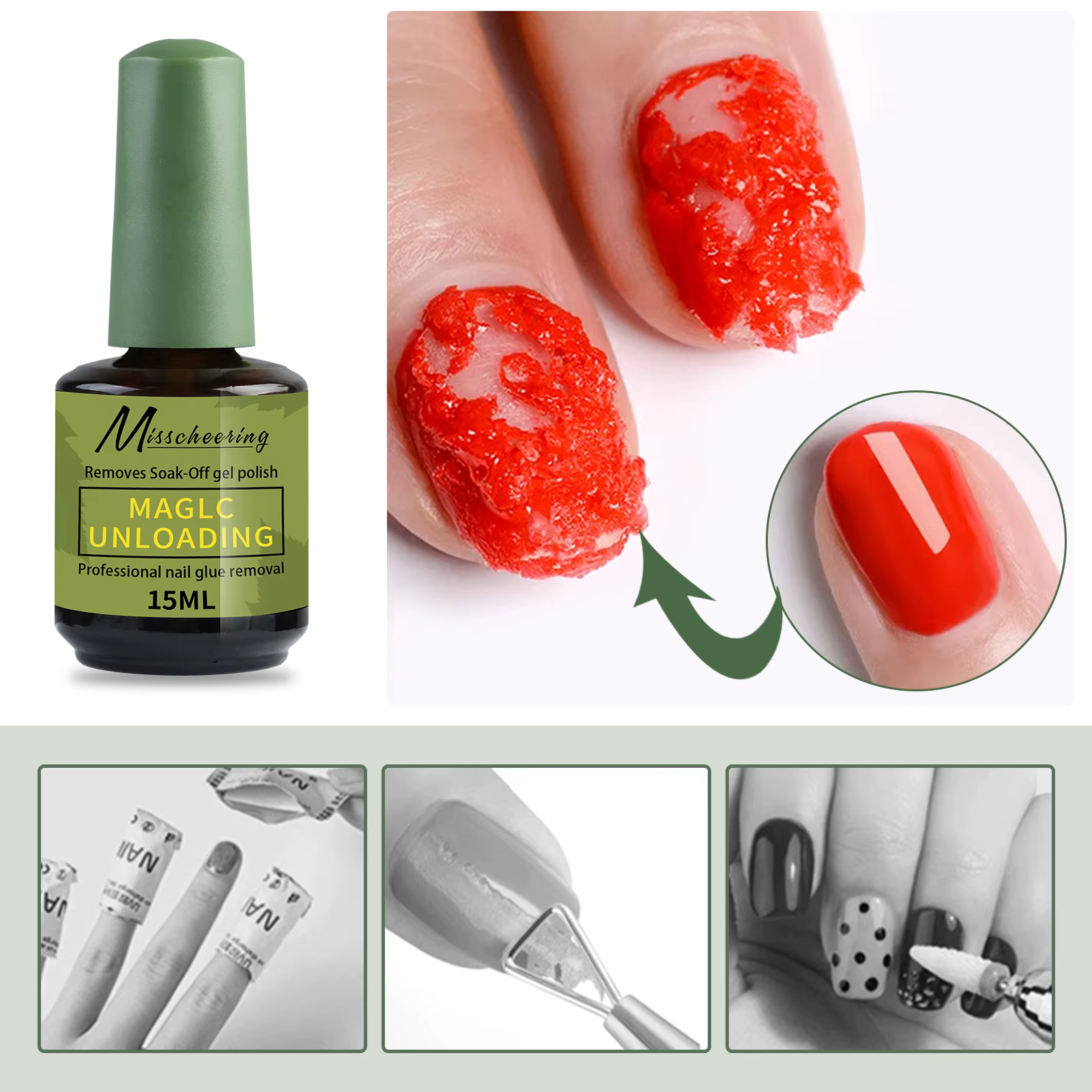 Misscheering 15ml magique rapide dissolvant de vernis à ongles Gel propre UV tremper