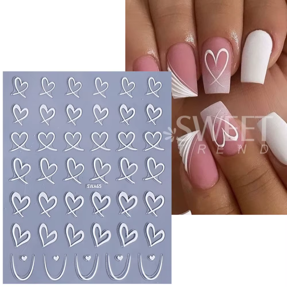 3 pièces saint valentin Nail Art autocollants 3D noir blanc rose lignes amour coeur ongles décalcomanies bricolage adhésif curseur manucure décorations