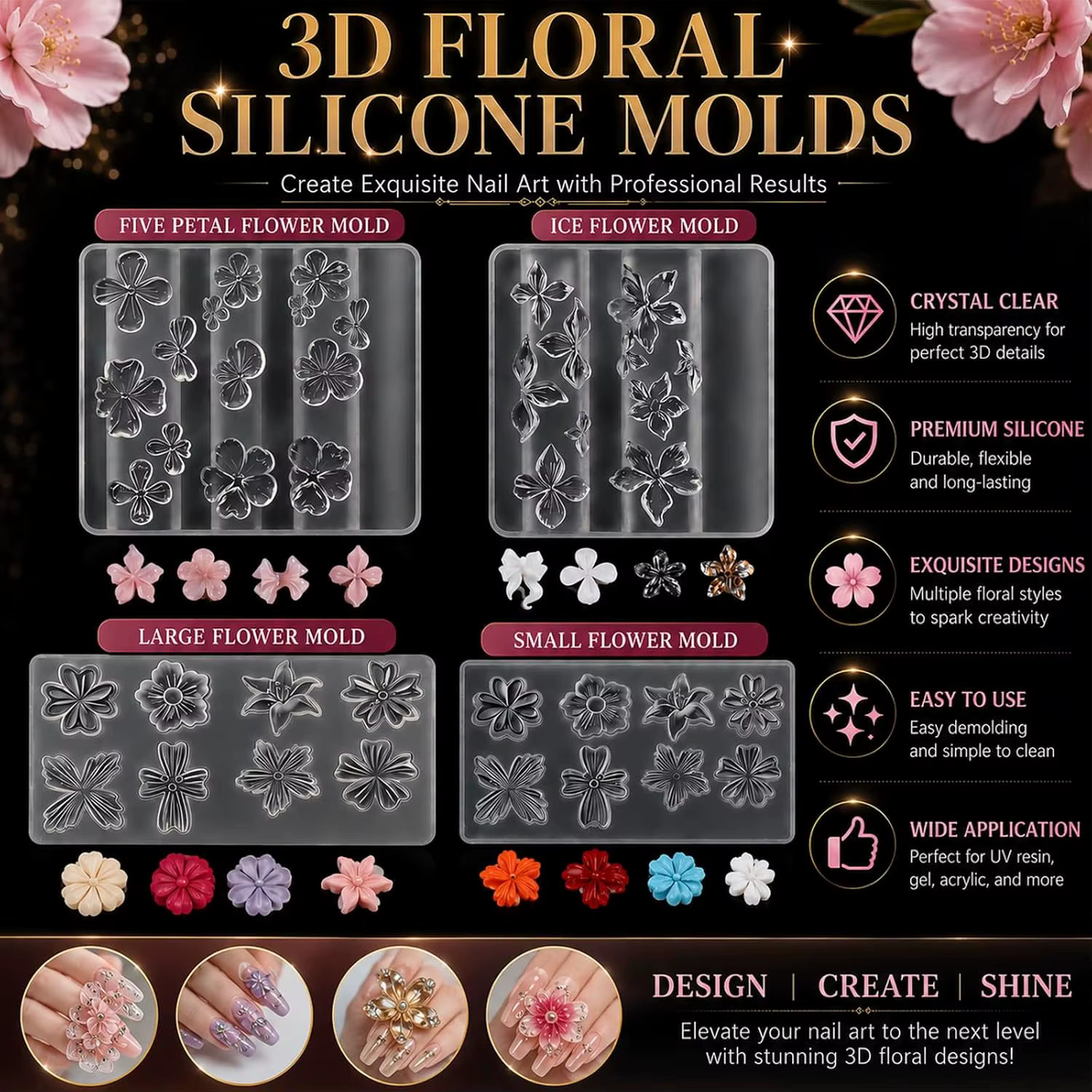 Moule en silicone pour nail art motif fleur d'hibiscus hawaïenne