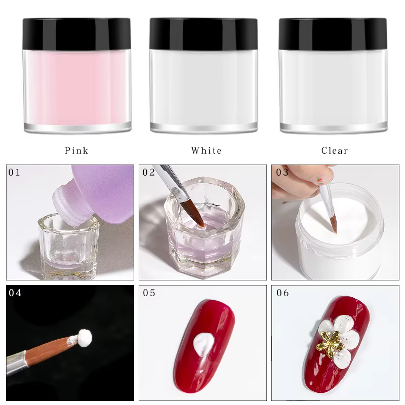 3 couleurs 1 pc poudre acrylique pour ongles Art polymère conseils constructeur rose clair blanc
