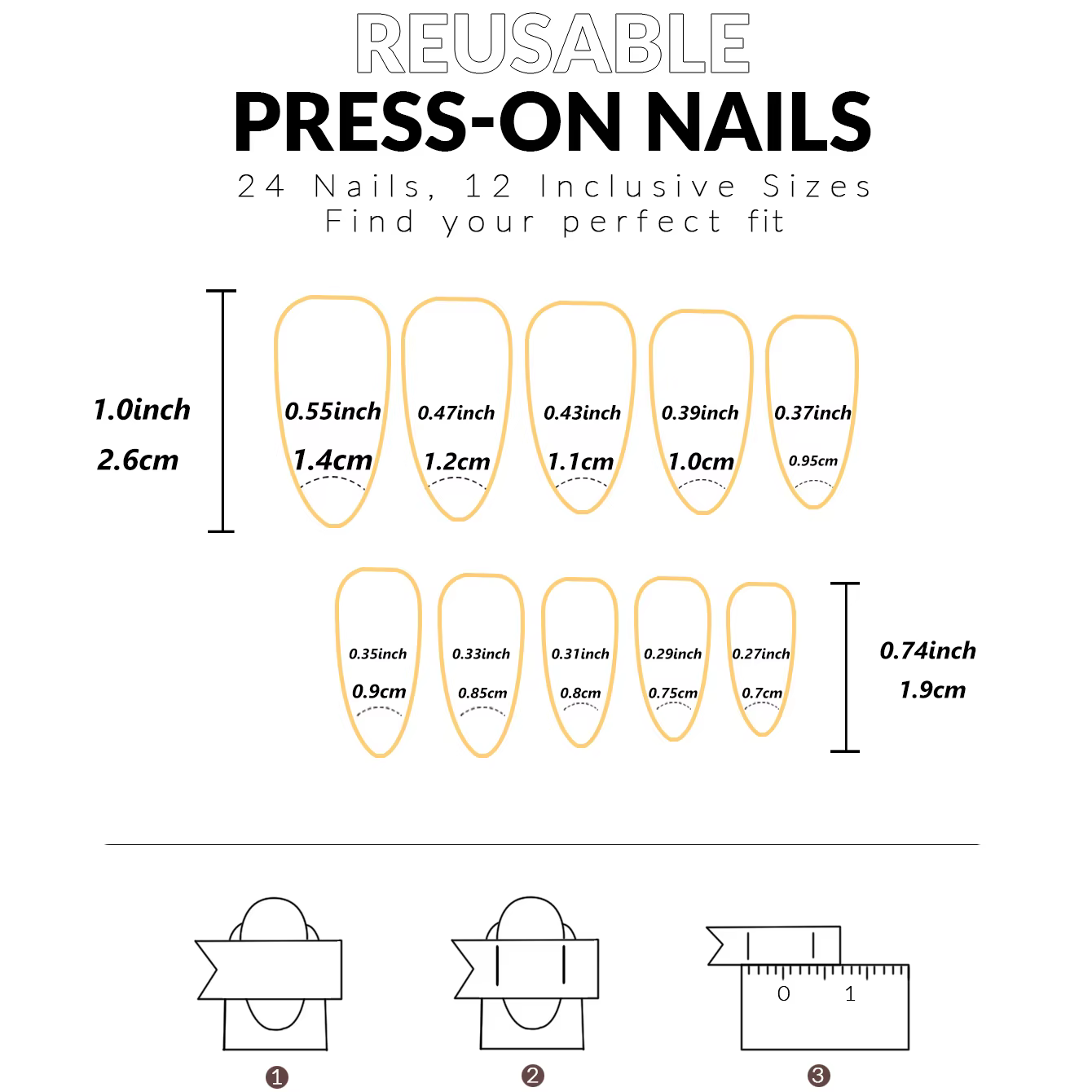 24 pièces- faux ongles amande de couleur unie