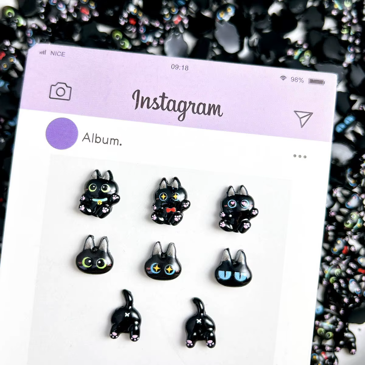 20 pièces dessin animé créatif chat noir série Nail Art breloques 3D lumineux adorables Expressions chats décorations d'ongles bricolage épingle à cheveux ongles