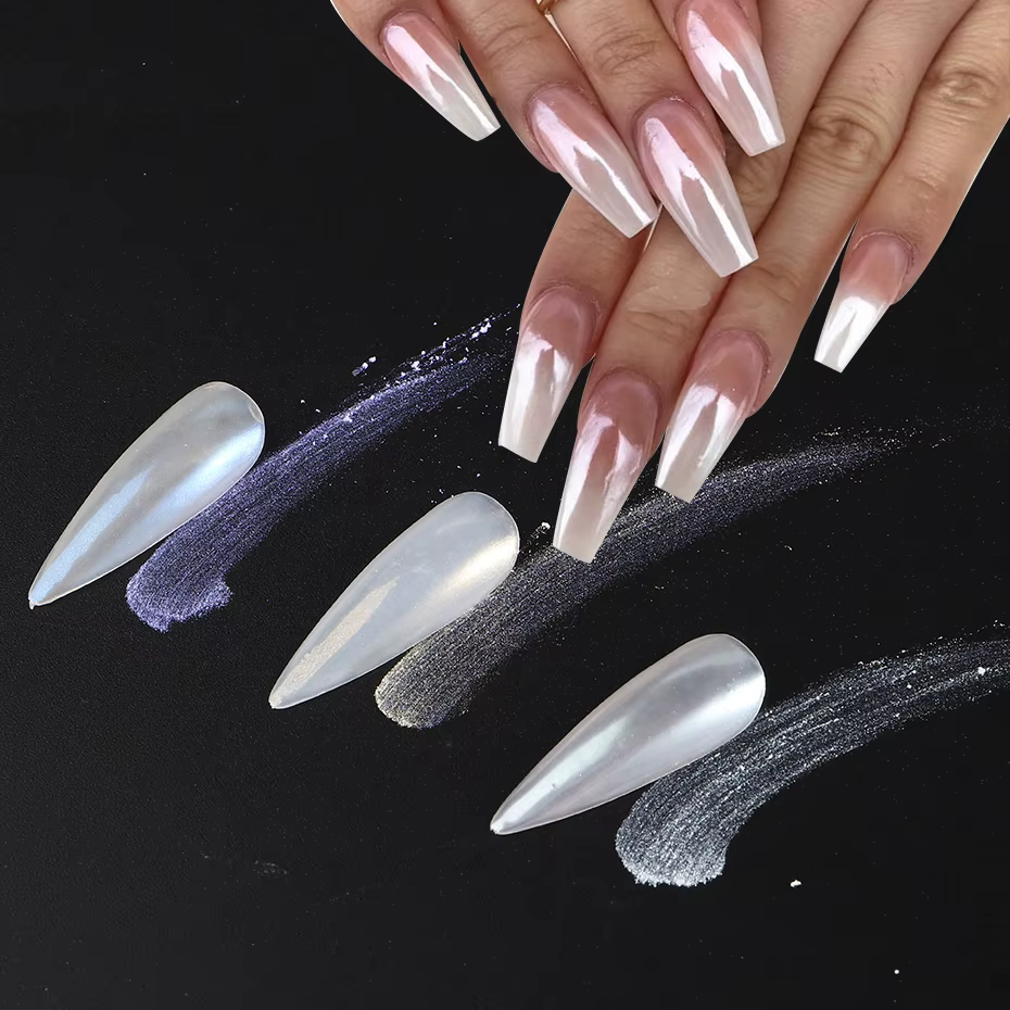 Lune clair de lune perle blanc ongles paillettes poussière Chrome Aurora blanc frottant sur poudre coquille miroir Pigment Nail Art fournitures décoration