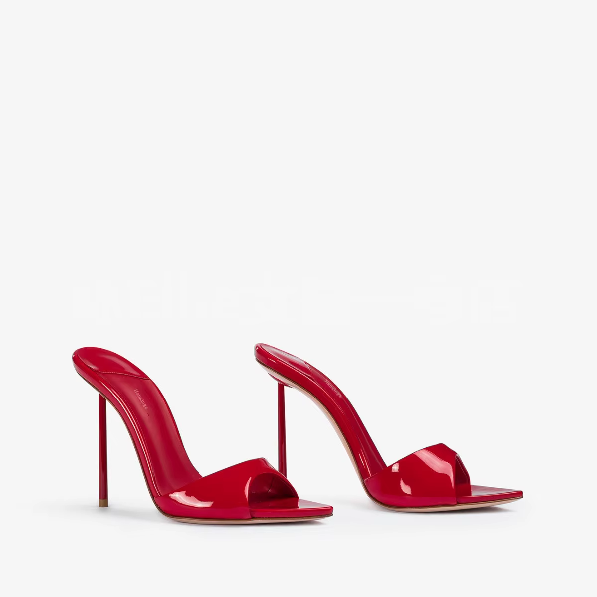 Sandales à talons en cuir verni rouge, Mules peu profondes à enfiler, talons aiguilles solides et Sexy, chaussures d'été de 9CM, bout ouvert, une sangle