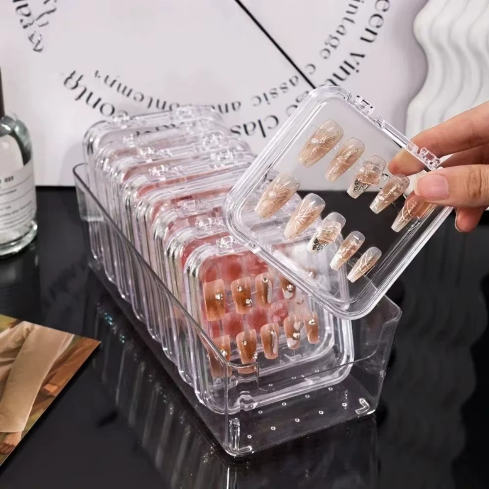 Boîtes à ongles vides pour l'emballage, boîte de forme carrée, vente en gros de pointes d'ongles, étui d'emballage à pression pour petites entreprises, 10 pièces
