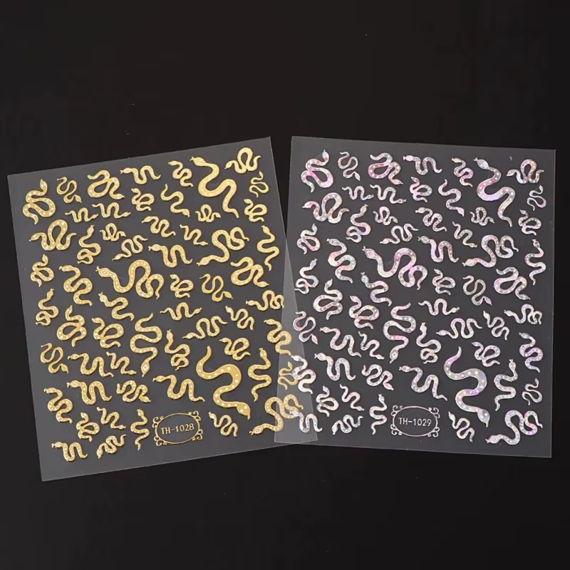 Autocollants pour ongles 3D Laser Sakura – Design peau de serpent holographique