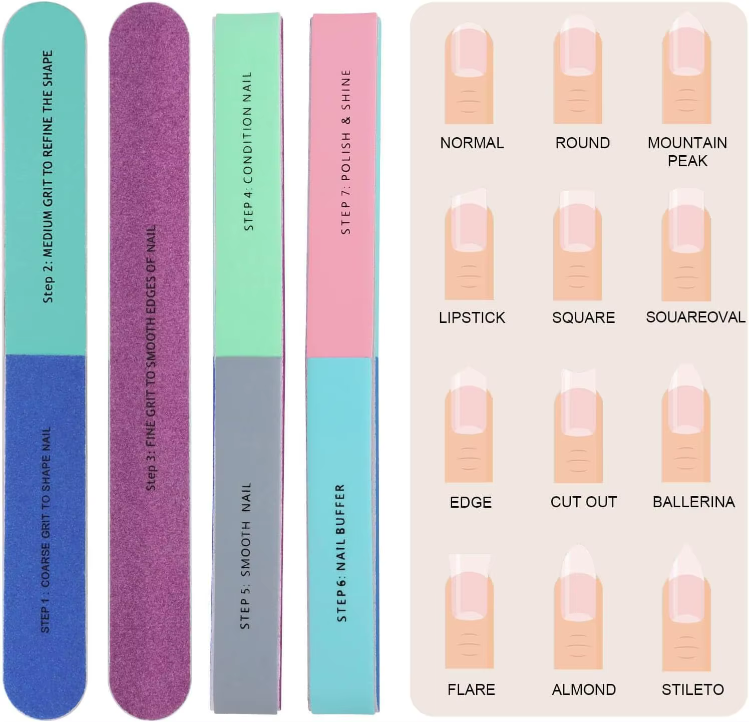LULAA 1/5Pcs Lime à ongles multifonctionnelle 7 en 1