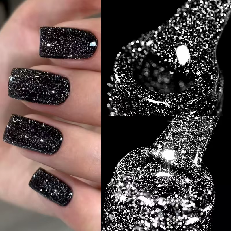 UR SUGAR 15ml réfléchissant noir paillettes vernis à ongles Flash effet scintillant Semi Permanent tremper UV Gel