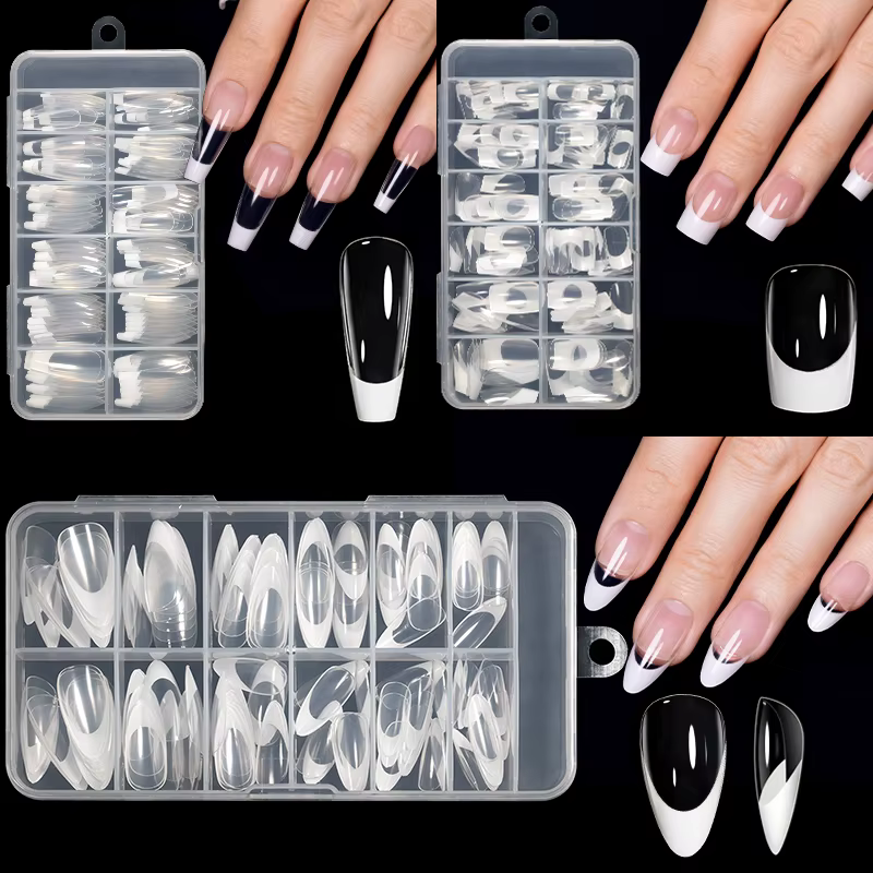 120 pièces/boîte clair et blanc français ongles conseils couverture complète Gel souple acrylique