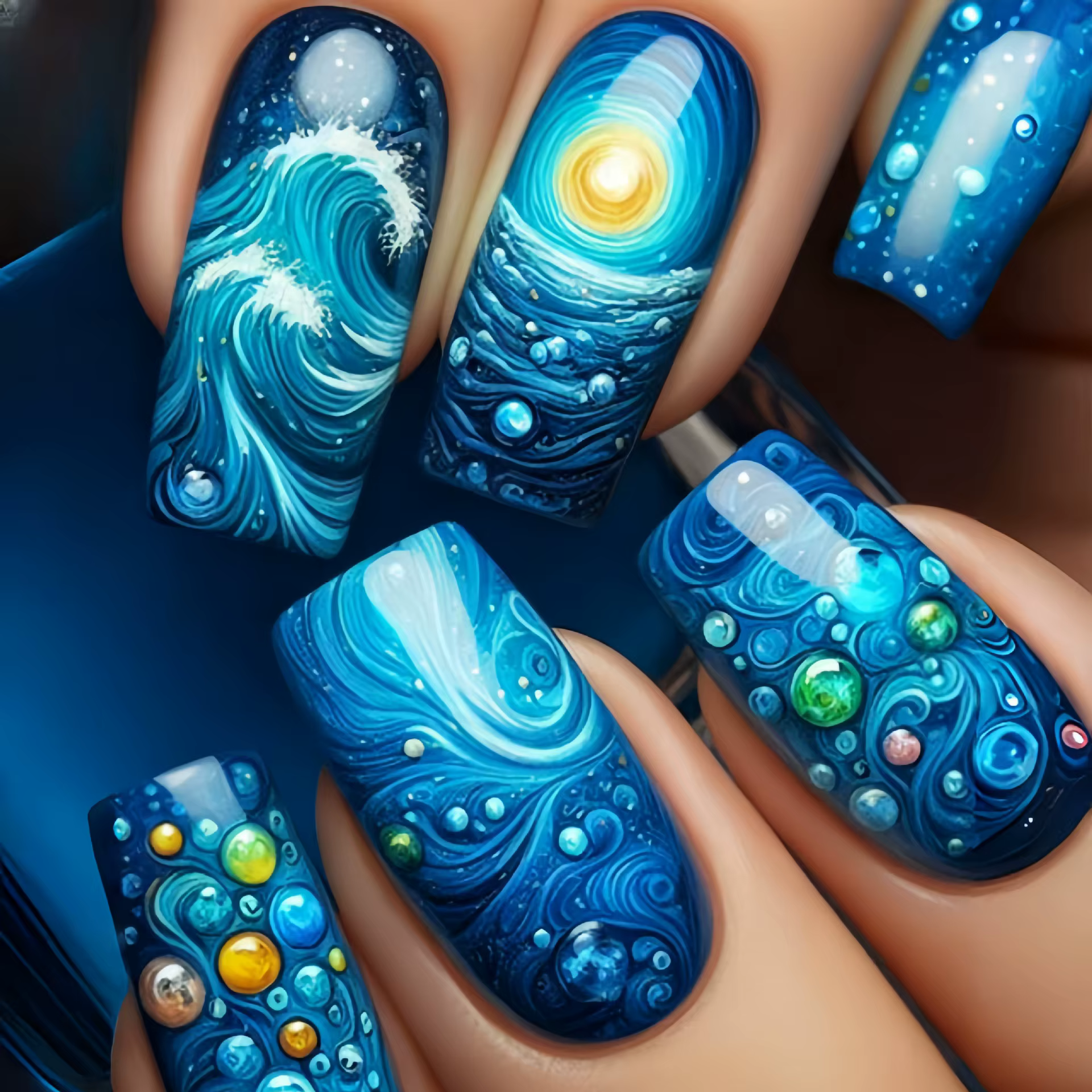 24 pièces ciel étoilé foudre motif presse sur ongles dégradé vert faux