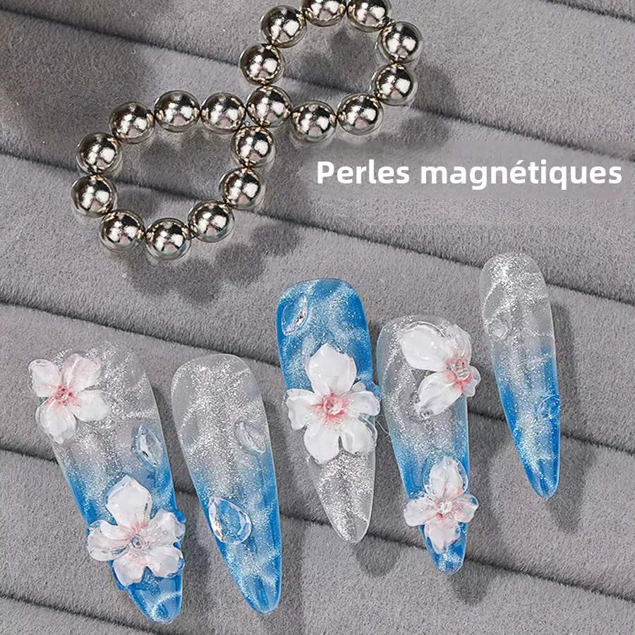 10/20 pièces perles magnétiques rondes pour Nail Art ondulation de l'eau oeil de chat Gel vernis fleur glacée sculpture