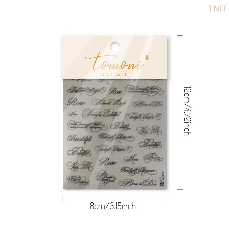 Autocollants pour ongles en lettres anglaises noires et blanches