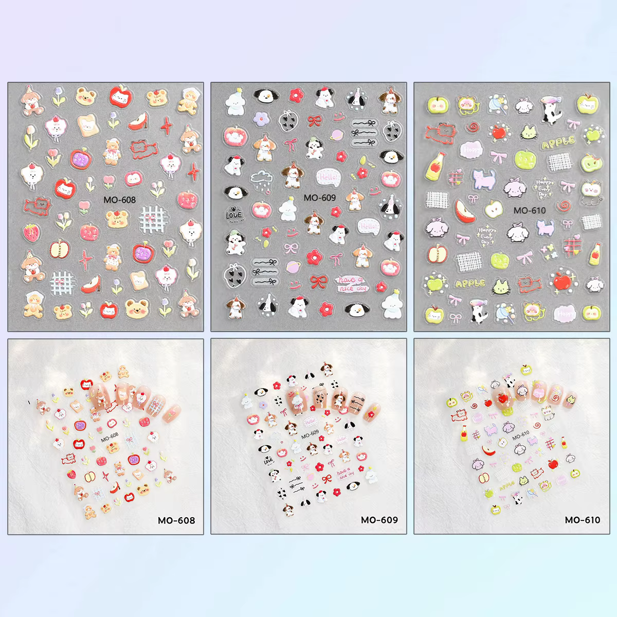 3/6/12 feuilles de stickers pour ongles 5D en gel gaufré auto-adhésifs