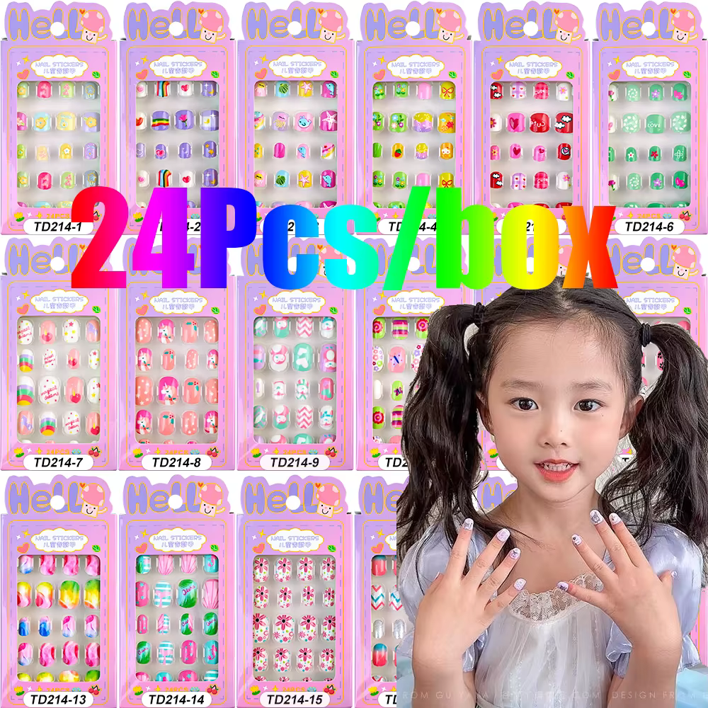 Faux ongles autocollants pour enfants de 5 à 12 ans