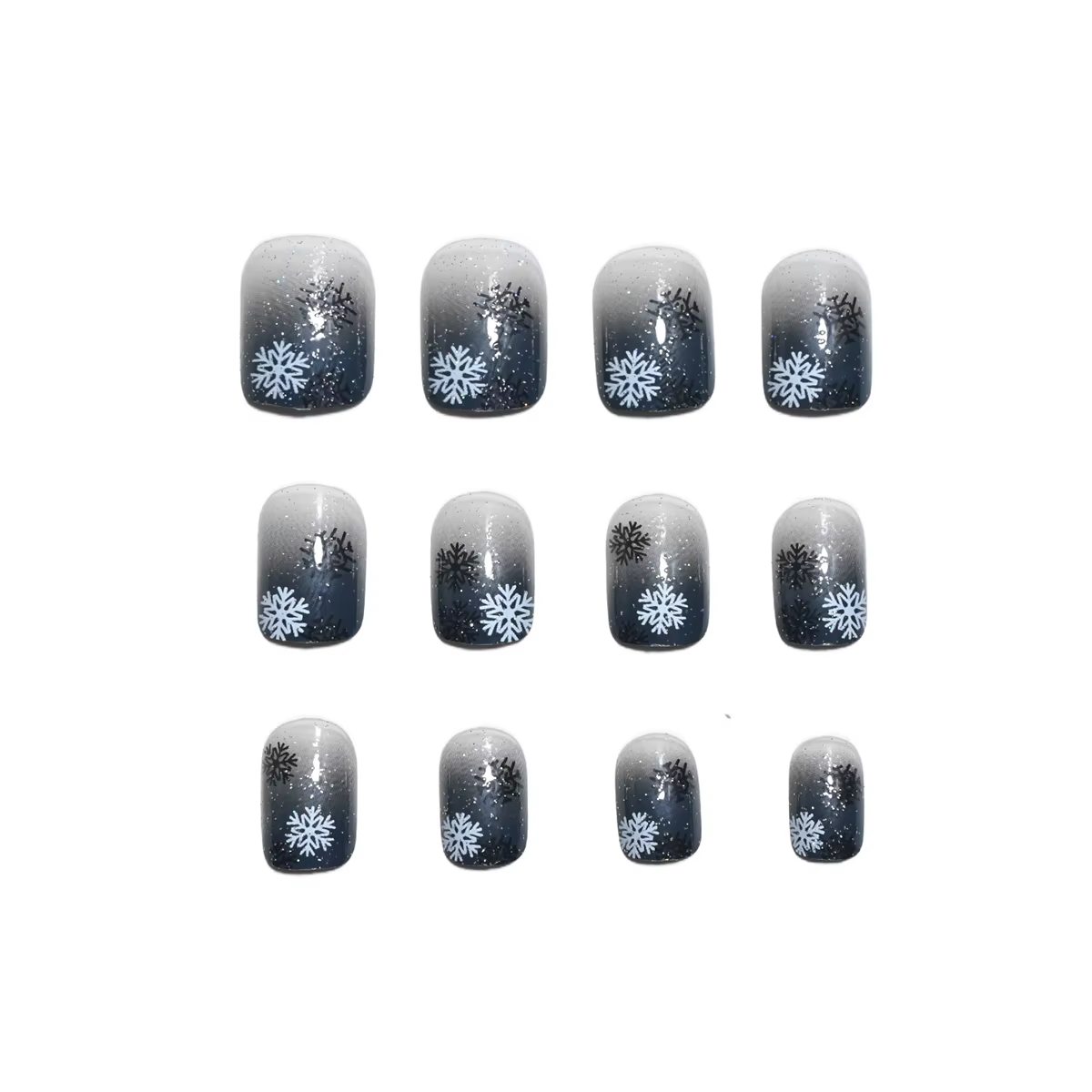 Améliorez votre coiffure des ongles 24 pièces de flocons de neige courts carrés brillants à paillettes rose gris pour les vêtements d'automne et d'hiver n