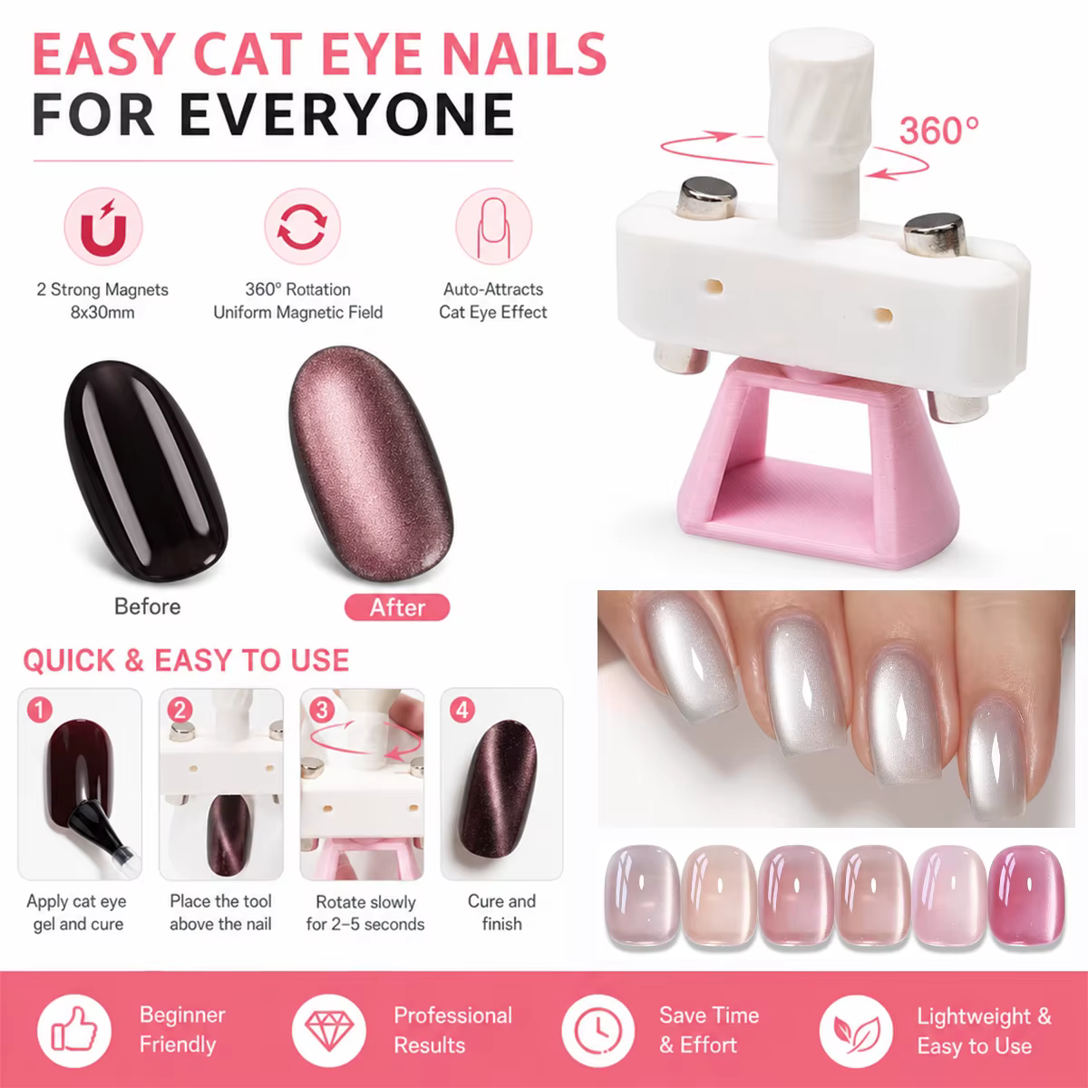 Outil automatique pour nail art avec perles de verre effet œil de chat pour débutants