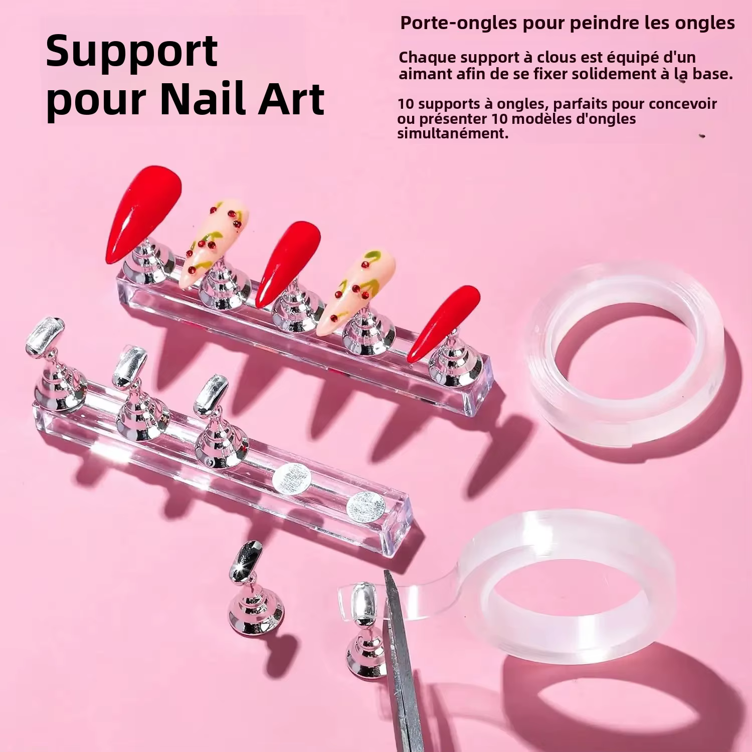 Kit de bricolage pour nail art 21 pièces – 11 pinceaux + 5 stylos à points + 2 supports magnétiques + palette + 2 rubans adhésifs – Essentiel pour salon et maison