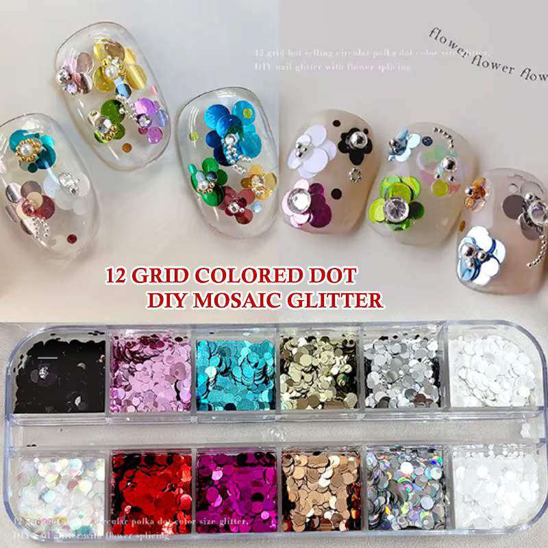 12 Grilles de Mini Paillettes Rondes pour Nail Art