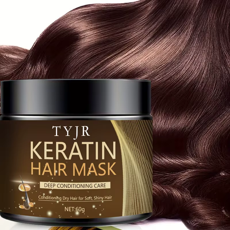 Masque capillaire magique à la kératine, crème réparatrice protéinée pour lisser les cheveux secs, crépus et abîmés, soin professionnel lissant, brillant et hydratant en profondeur 60G/30G