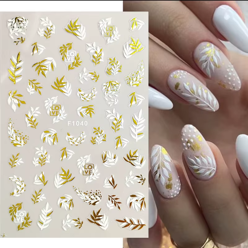 3d Nail Art lignes dorées feuilles d'or fleurs blanches adhésif curseurs ongles autocollants accessoires pour décorations conseils beauté