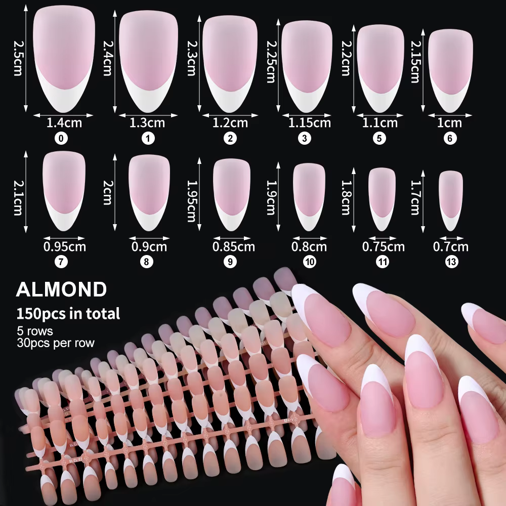 150 pièces faux ongles français pré-fabriqués cercueil sans cicatrice amande