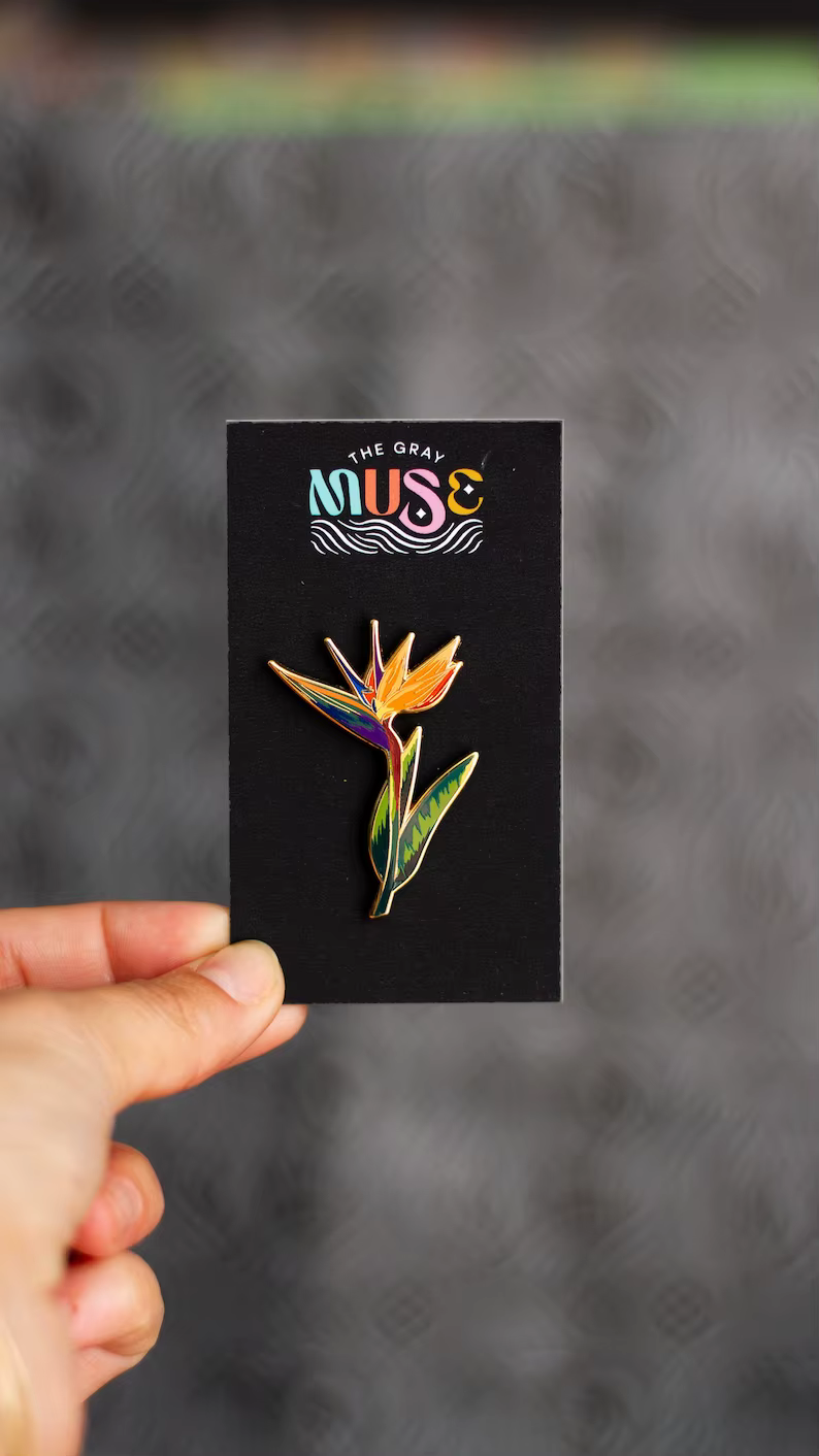 Broche en émail dur pour plante oiseau du paradis, bijoux tropicaux Orange, cadeau pour amoureux de la Nature, broche botanique, accessoires pour jardiniers