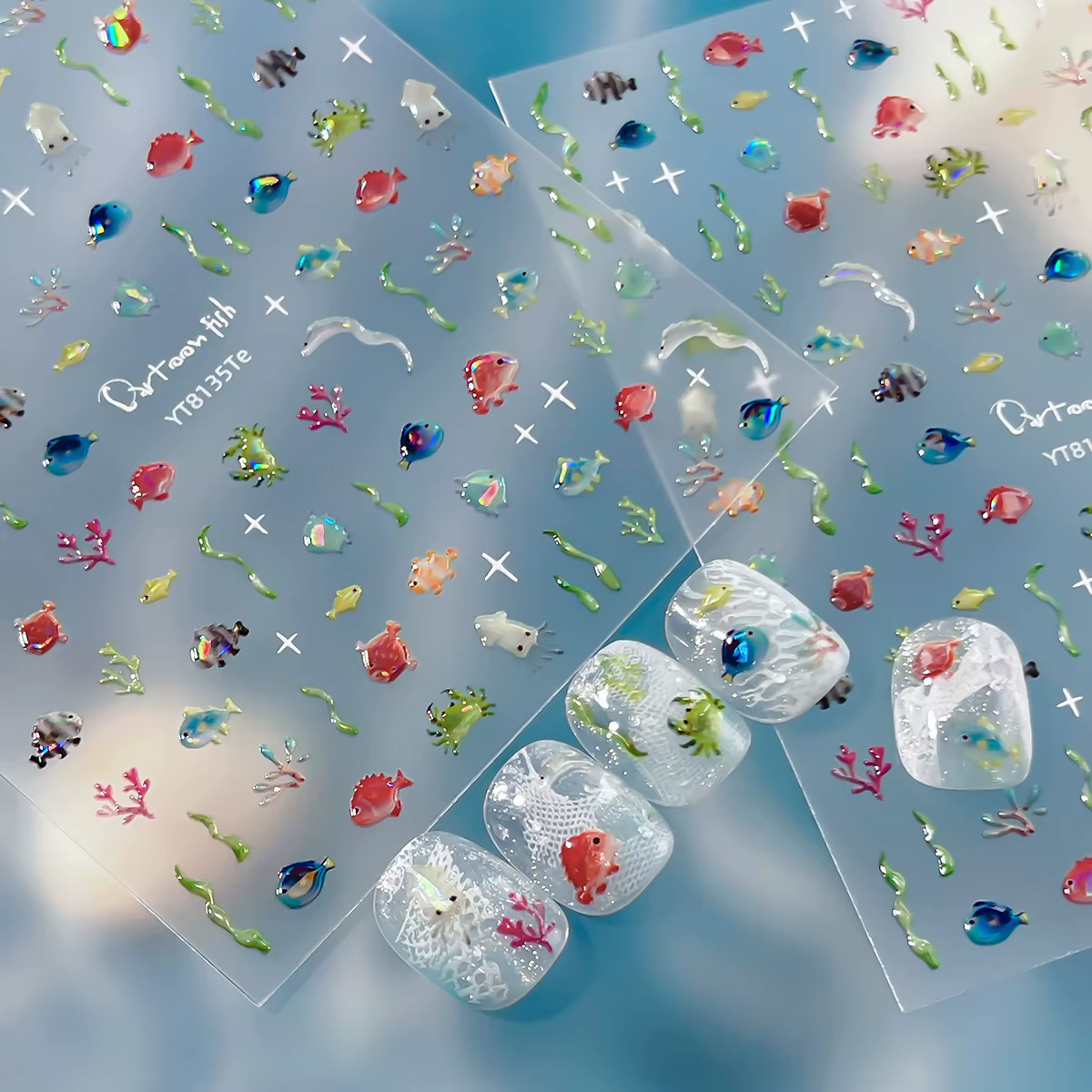 Autocollants pour ongles colorés thème Océan d'été