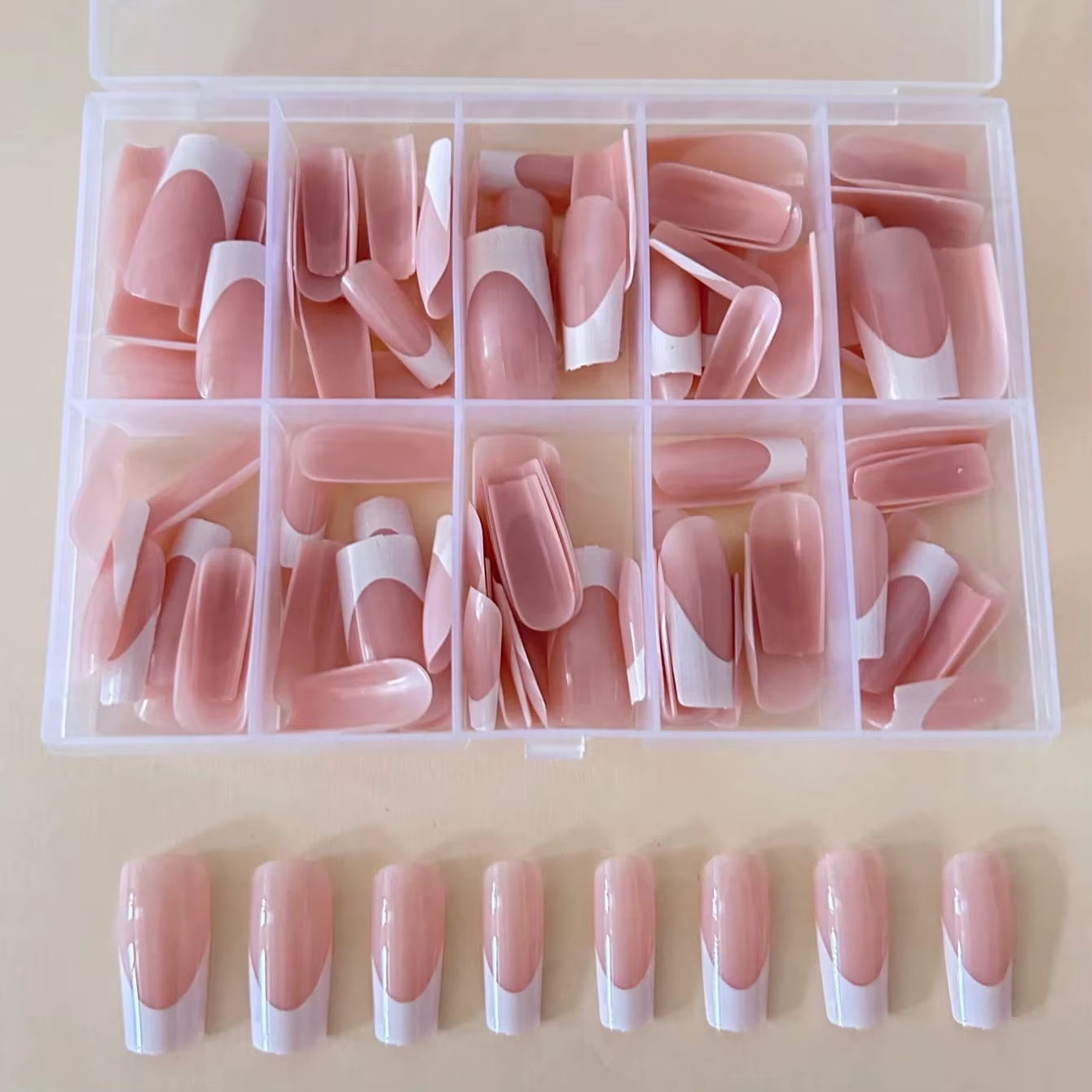 120 faux ongles rectangulaires de style français minimaliste
