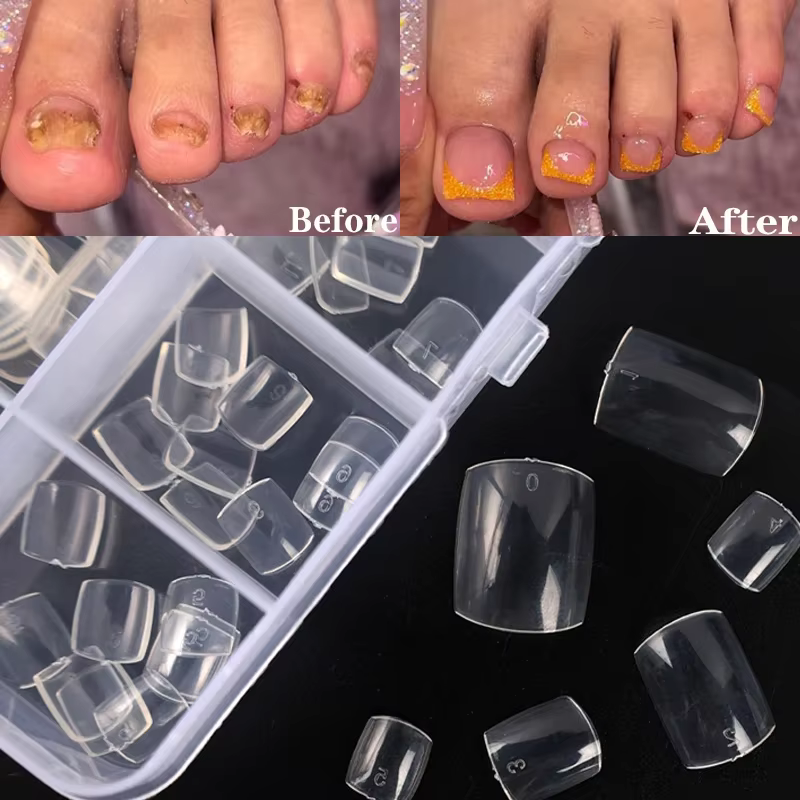 Faux orteils ongles français carré Nature blanc clair