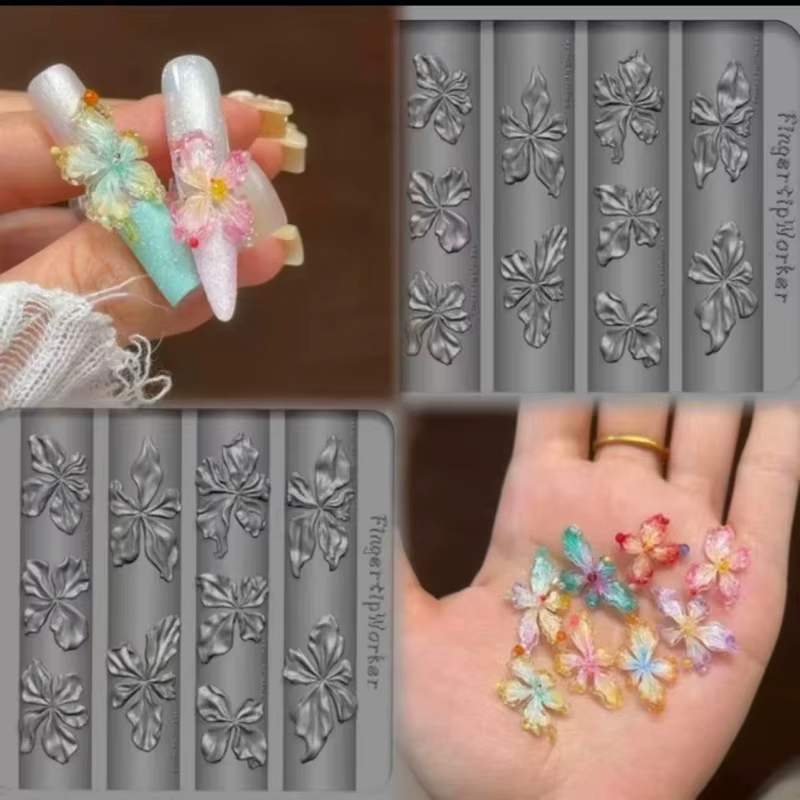 Moule à ongles en silicone motif pétales de fleurs printanières