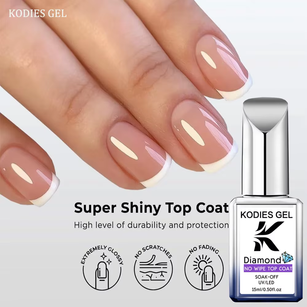 KODIES GEL diamant couche de finition sans lingette Super brillant 15ml HEMA/TPO gratuit Gel vernis à ongles cristal