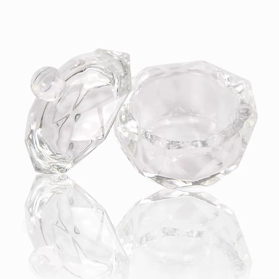 Tasse en verre pour Nail Art avec couvercle pour liquide acrylique