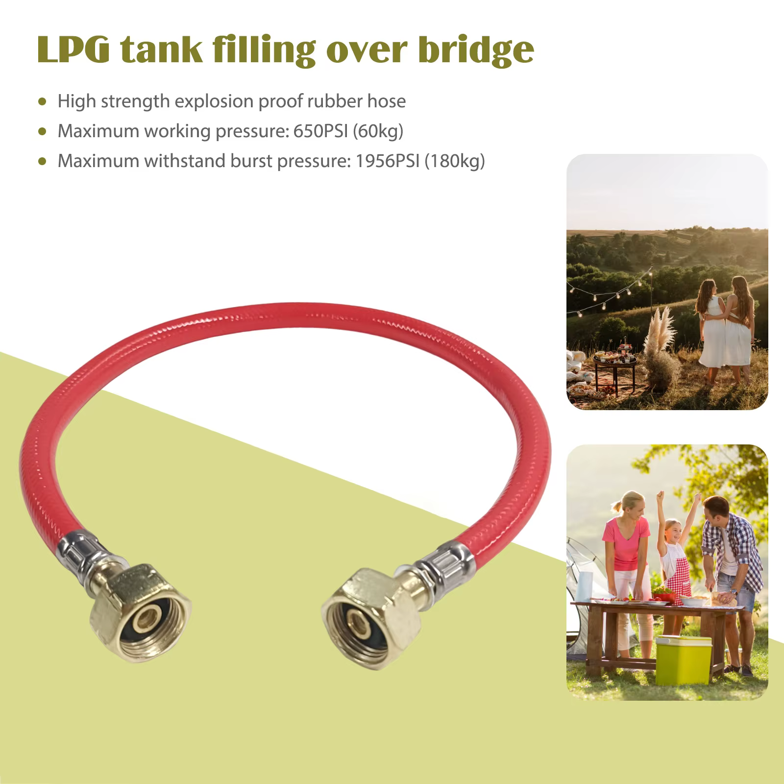 Connecteur de gonflage mutuel de GPL précieux, joint de pont de remplissage de GPL d'Europe de l'Est, tuyau en caoutchouc durable, accessoires de poêle d'extérieur